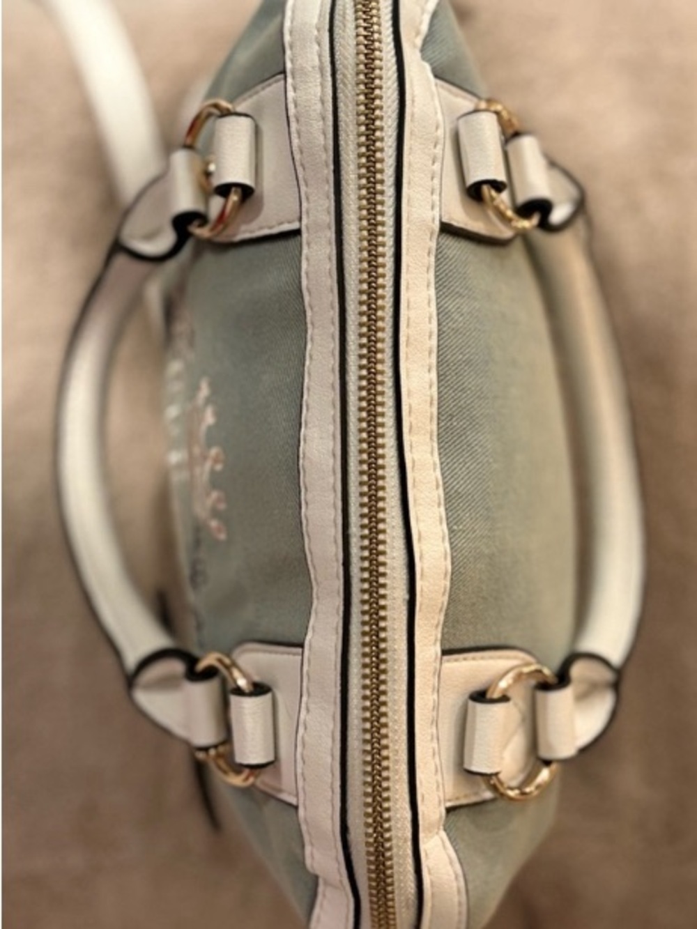 Juicy Couture light blue denim and white Dome Satchel with Heart Charm - Picture 7 of 11